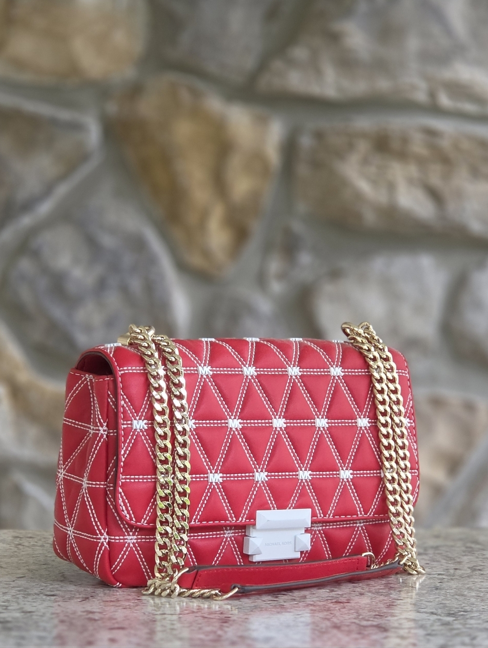 Michael Kors Sloan Large Red Chain Shoulder Bag